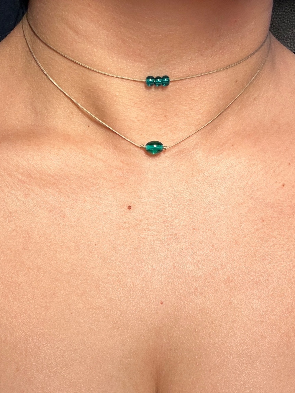 Hand Crafted Teal czech Glass seed Bead Necklace set boho adjustable indie cord
